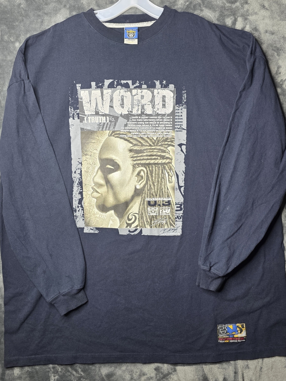 Vtg Y2K Hip Hop Give Me Face TRUTH Long Sleeve Graphic T Shirt Sz. XXXL